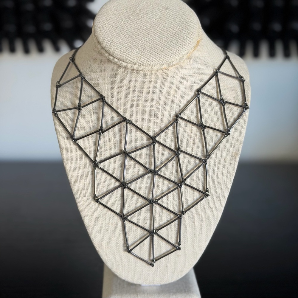 Geometric Gunmetal Metal Bib Necklace